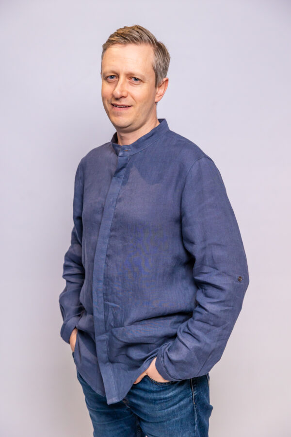 Male Shirt Linen - Mandarin Collar Concealed Stand ~ Slate