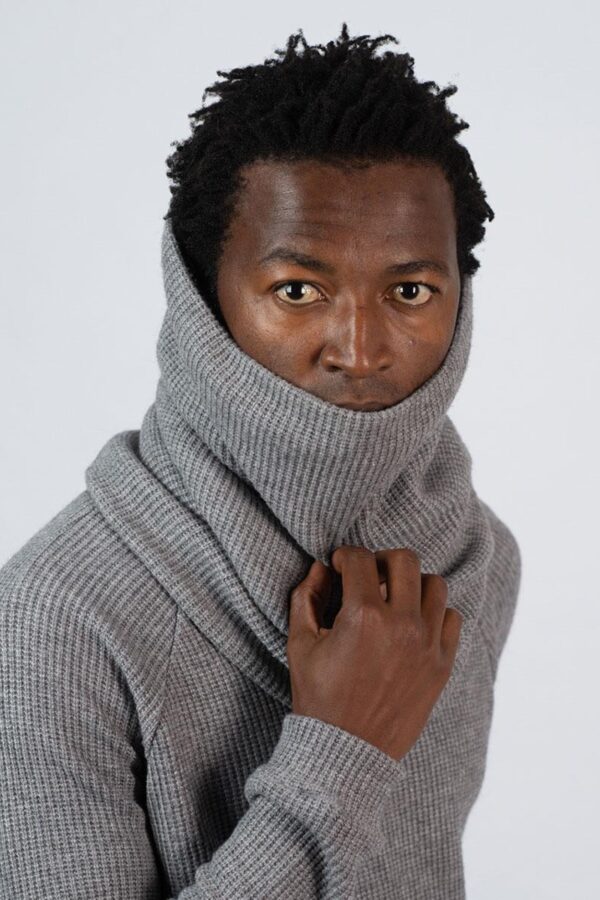 Unisex Funnel Scarf ~ Grey Melange Knit