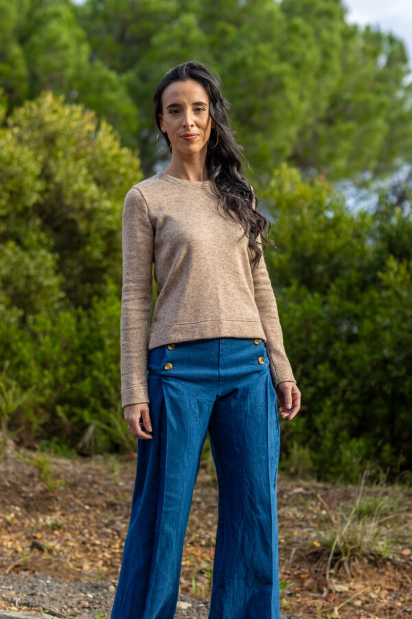 Pleated Trousers Stretch Cotton Viscose Blend Denim ~ Cobalt Blue