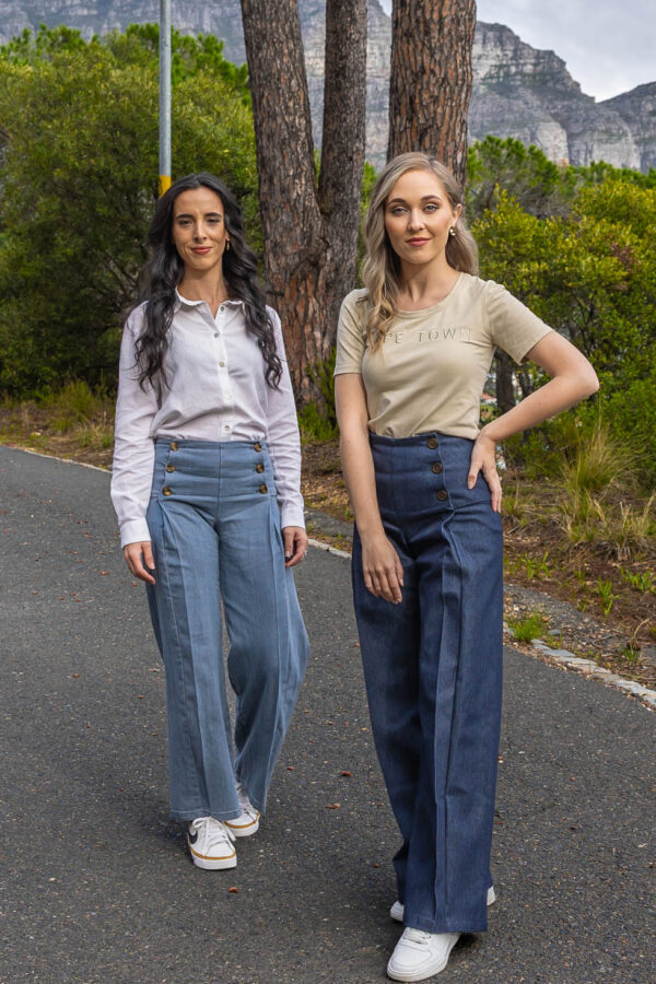 Pleated Trousers Stretch Cotton Denim ~ Horizon Blue