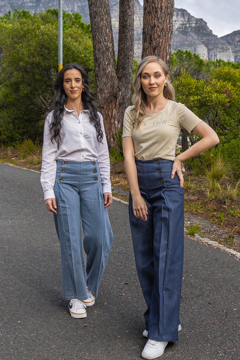 Pleated Trousers Stretch Cotton Denim ~ Horizon Blue