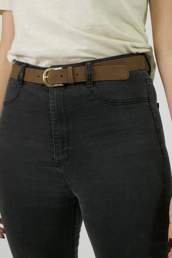 Narrow Leather Belt ~ Vintage Brown + Gold