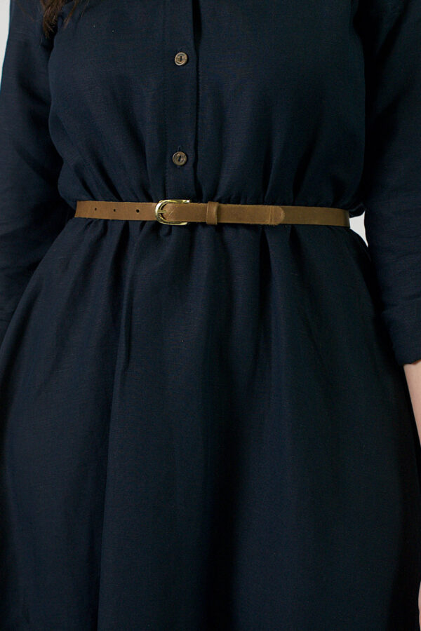 Skinny Leather Belt ~ Coffee + Gold