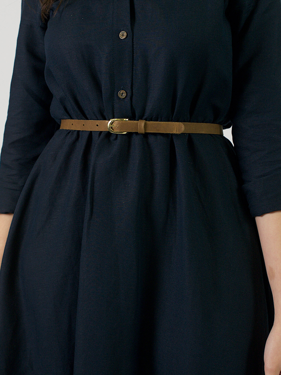 Skinny Leather Belt ~ Coffee + Gold