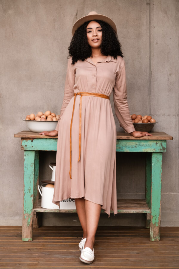 Ladies Shirt Dress Rayon ~ Sand