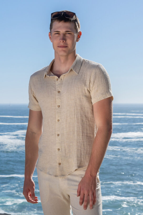 Summer Shirt Linen Cotton Muslin - Formal Collar ~ Natural
