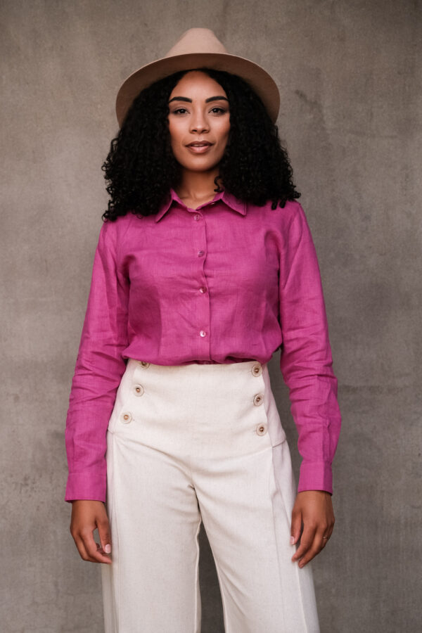 Ladies Shirt Linen - Formal Collar ~ Magenta